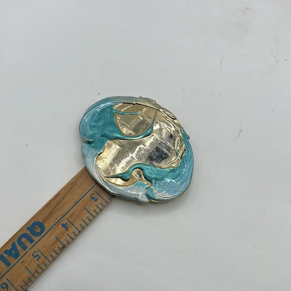 Vintage Charmant Belts Inc Gold Tone Blue Crane Swan Bird Goose Belt Buckle